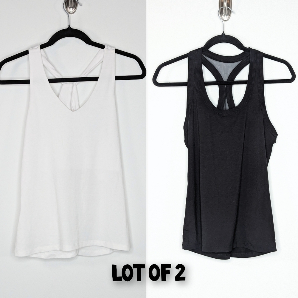 Lot‎ of Two Athleta Racerback Tank Tops Black White XS